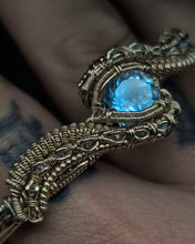 Load image into Gallery viewer, Blue Topaz Two-Finger Ring ~ 14kGF